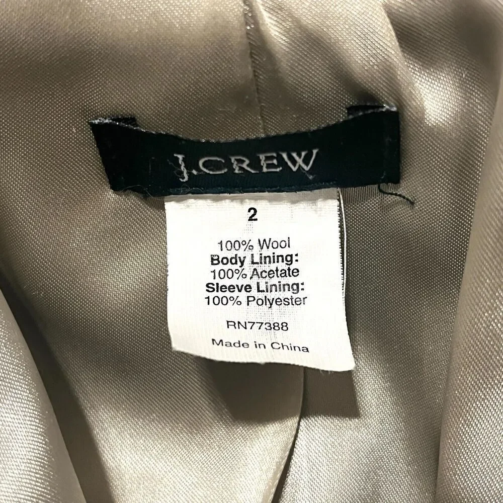 J. Crew Blazer Womens sz 2 Gray 100% Wool Jacket Gold Crest Buttons
